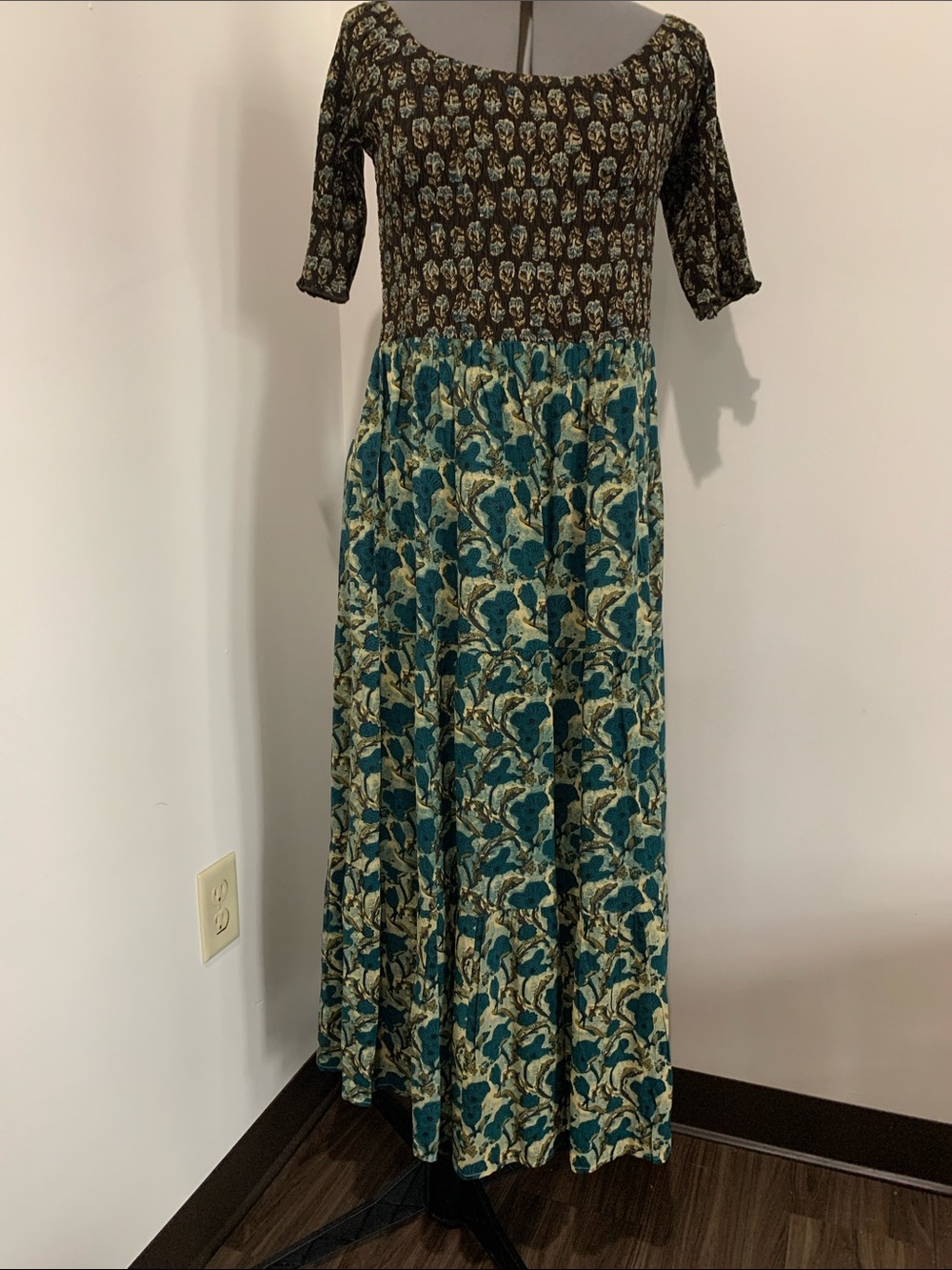 NATURAL LIFE Teal, Black & Cream Floral Maxi Dress